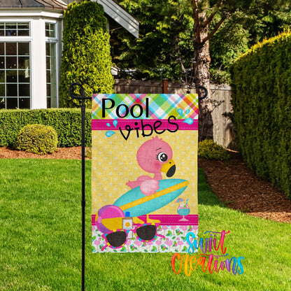 Pool Vibes Flamingo Yard Flag | Summer Pool Garden Flag | Cute Flamingo Outdoor Decor | Pool Party Yard Flag | Tropical Pool Flag | YF61 - Swiit Creations