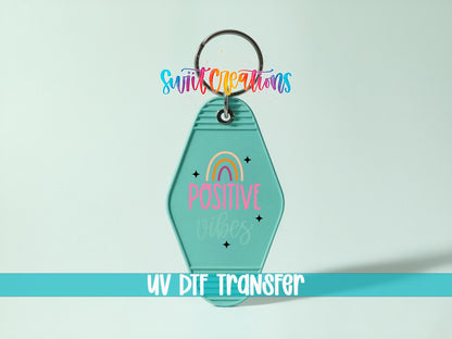 Positive Vibes Rainbow Motel Keychain UV DTF Transfer | Retro Boho Decal | MK2065 - Swiit Creations