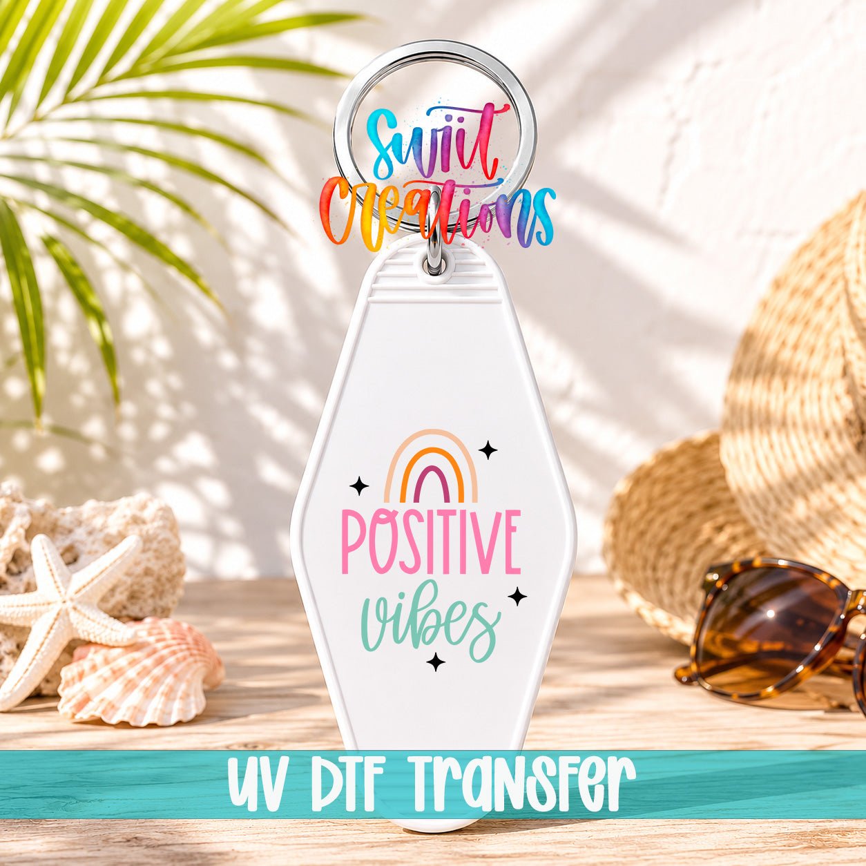 Positive Vibes Rainbow Motel Keychain UV DTF Transfer | Retro Boho Decal | MK2065 - Swiit Creations