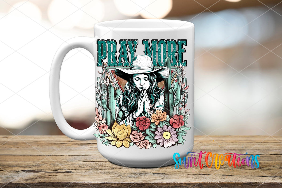 Pray More UV DTF Decal | Western Cowgirl Faith Tumbler Wrap | Floral Christian Glass Can Transfer | UV1351 - Swiit Creations