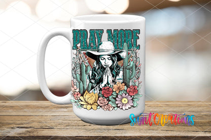 Pray More UV DTF Decal | Western Cowgirl Faith Tumbler Wrap | Floral Christian Glass Can Transfer | UV1351 - Swiit Creations