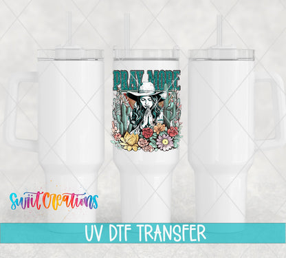 Pray More UV DTF Decal | Western Cowgirl Faith Tumbler Wrap | Floral Christian Glass Can Transfer | UV1351 - Swiit Creations
