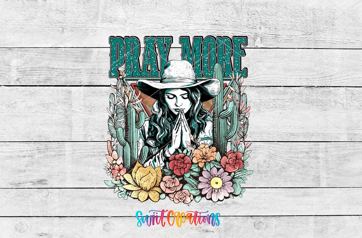 Pray More UV DTF Decal | Western Cowgirl Faith Tumbler Wrap | Floral Christian Glass Can Transfer | UV1351 - Swiit Creations