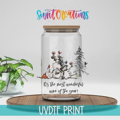 It’s The Most Wonderful Wine Of The Year Snowman Christmas UV DTF Cup Decal | UV1245