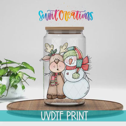 Cute Reindeer And Snowman Christmas UV DTF Cup Decal | UV022