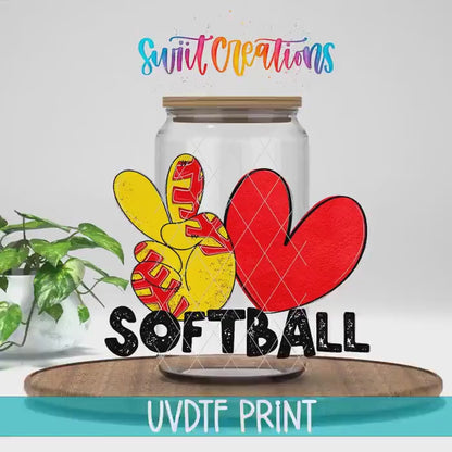 Peace Love Softball UV DTF Cup Decal | UV1551