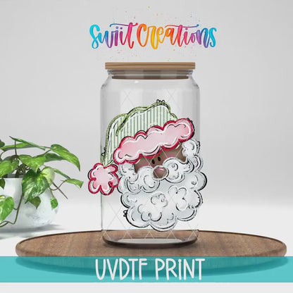Pink And Green Santa Face Christmas UV DTF Cup Decal | UV1529