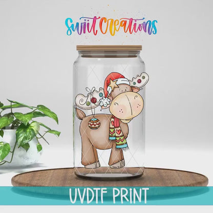 Cute Christmas Moose UV DTF Cup Decal | UV019