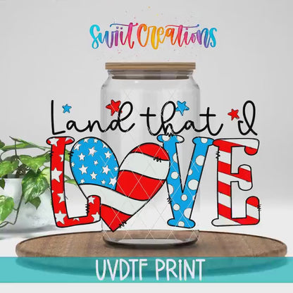 Land That I Love Patriotic Heart UV DTF Cup Decal | UV1543