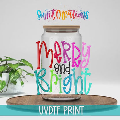 Merry And Bright Christmas UV DTF Cup Decal | UV1140