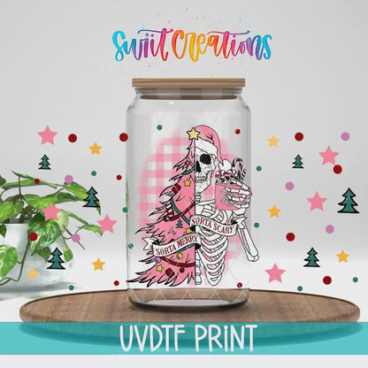 Sorta Merry Scary Pink Skeleton UV DTF Transfer Tumbler Wrap | DTF120