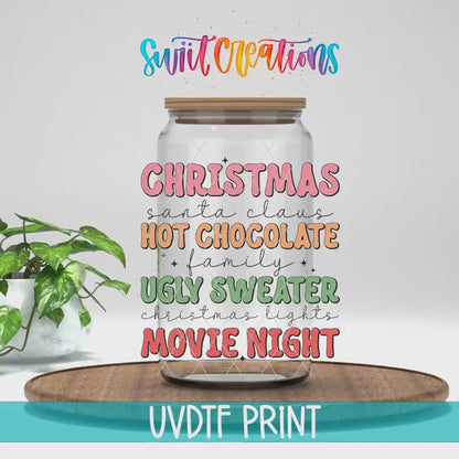 Christmas Hot Chocolate Ugly Sweater Movie Night UV DTF Cup Decal | UV782