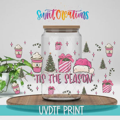 Tis The Season Pink Christmas UV DTF Transfer Tumbler Wrap | DTF092