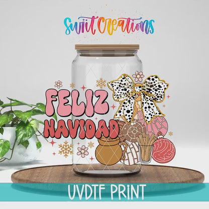 Feliz Navidad Christmas Bow Pan Dulce UV DTF Cup Decal | UV1525