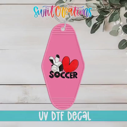 Peace Love Soccer Motel Keychain UV DTF Transfer | Sports Fan Design | MK1550
