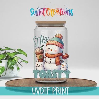 Stay Toasty Snowman Coffee Christmas UV DTF Cup Decal | UV1375
