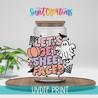 Let’s Get Sheet Faced Ghost Halloween UV DTF Cup Decal | UV783