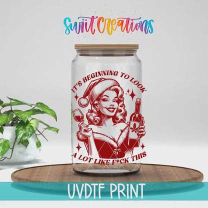 This Christmas Wine Lady UV DTF Cup Decal | UV1027