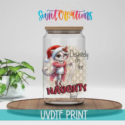 Definitely On The Naughty List Christmas Cat UV DTF Cup Decal | UV1310