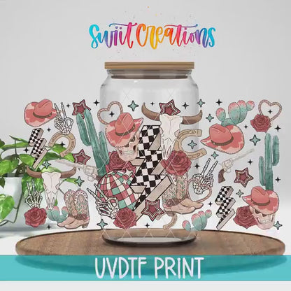 Retro Western Cowgirl with Skull and Cactus UV DTF Transfer Tumbler Wrap | DTF306