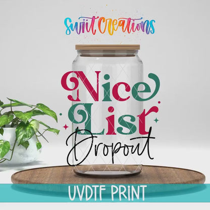 Nice List Dropout Christmas UV DTF Cup Decal | UV1087