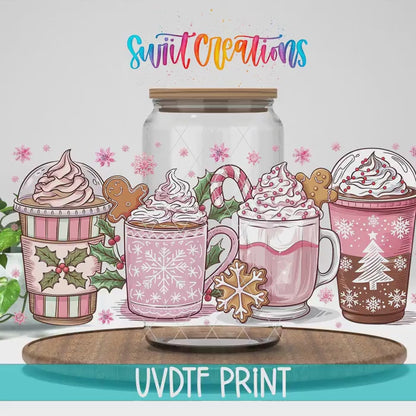 Pink Christmas Cocoa UV DTF Transfer Tumbler Wrap | DTF193