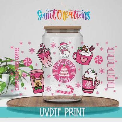 Christmas Vibes Coffee Pink Holiday UV DTF Transfer Tumbler Wrap | DTF114