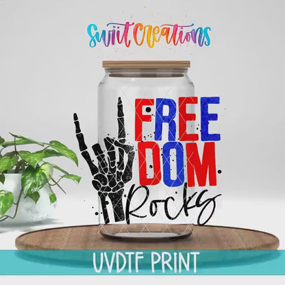 Freedom Rocks Patriotic Skeleton Hand UV DTF Cup Decal | UV357