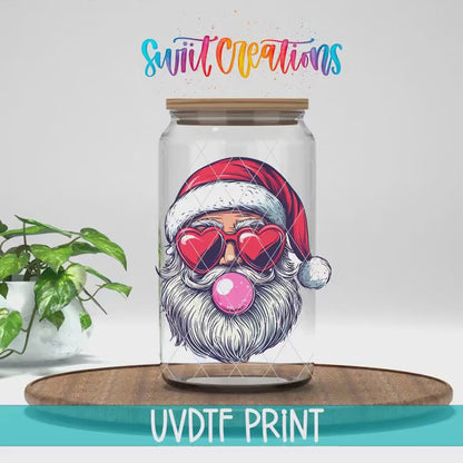 Retro Santa Heart Sunglasses Bubble Gum Christmas UV DTF Cup Decal | UV1147