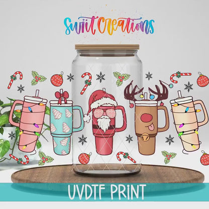 Christmas Tumblers Santa Reindeer Pastel Holiday Cups UV DTF Transfer Tumbler Wrap | DTF015