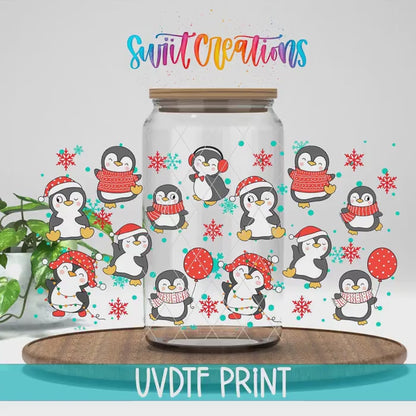 Snowflakes and Penguin Christmas UV DTF Transfer Tumbler Wrap | DTF097