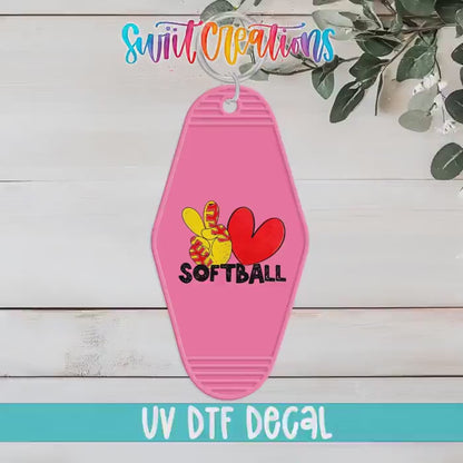Peace Love Softball Motel Keychain UV DTF Transfer | Sports Fan Design | MK1551