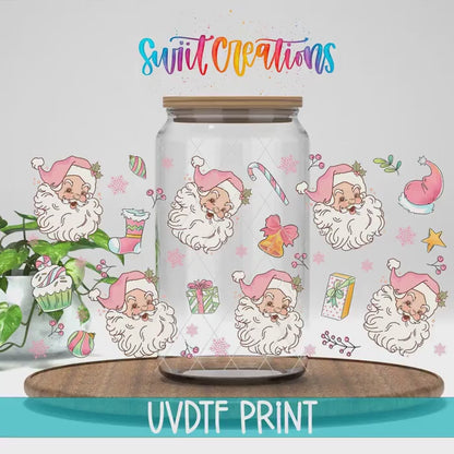 Pink Santa Christmas UV DTF Transfer Tumbler Wrap | DTF233