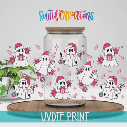 Pink Christmas Ghosts UV DTF Transfer Tumbler Wrap | DTF093