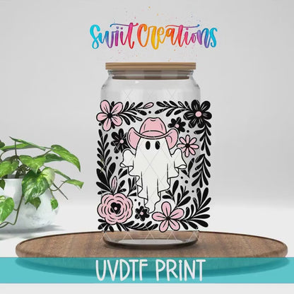 Pink Cowboy Ghost Floral UV DTF Cup Decal | UV1536