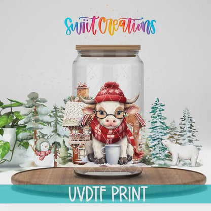 Christmas Cow Winter Cottage UV DTF Transfer Tumbler Wrap | DTF169