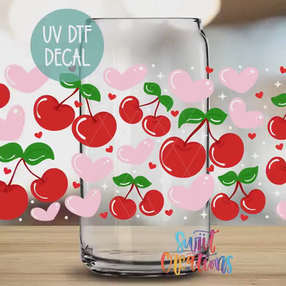 Pink Hearts and Cherries Valentine UV DTF Transfer Tumbler Wrap | DTF327