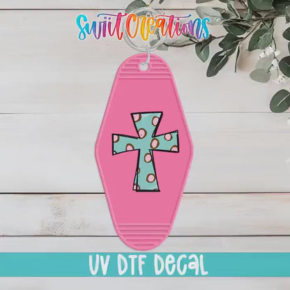 Polka Dot Cross Motel Keychain UV DTF Transfer | Religious Faith Design | MK579