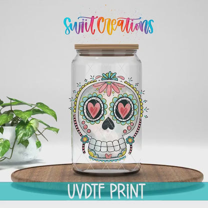 Sugar Skull Heart Eyes UV DTF Cup Decal | UV1740