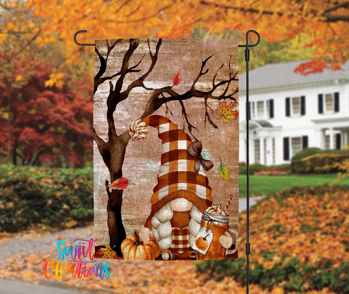 Pumpkin Spice Gnome Garden Flag | Fall Yard Flag | Autumn Outdoor Decor | Rustic Pumpkin Porch Flag | YF40 - Swiit Creations