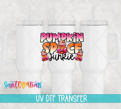 Pumpkin Spice Junkie Fall UV DTF Decal | Autumn Coffee Tumbler Decal | UV1092 - Swiit Creations