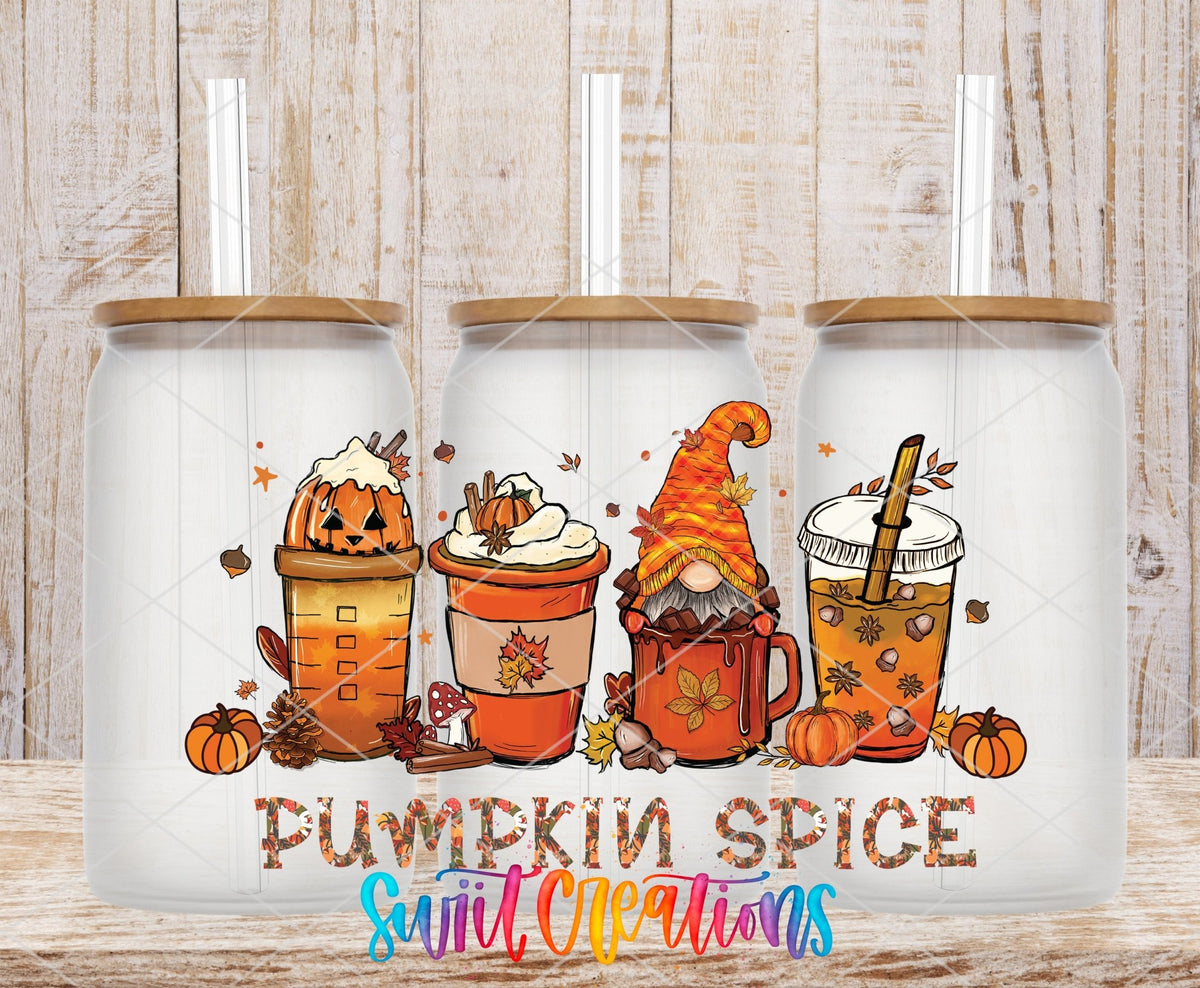 Pumpkin Spice UV DTF Transfer Tumbler Wrap | Fall Coffee Gnome | DTF157 - Swiit Creations