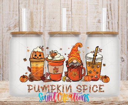 Pumpkin Spice UV DTF Transfer Tumbler Wrap | Fall Coffee Gnome | DTF157 - Swiit Creations