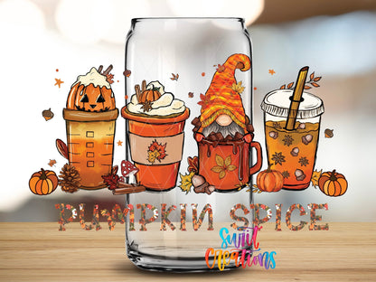 Pumpkin Spice UV DTF Transfer Tumbler Wrap | Fall Coffee Gnome | DTF157 - Swiit Creations