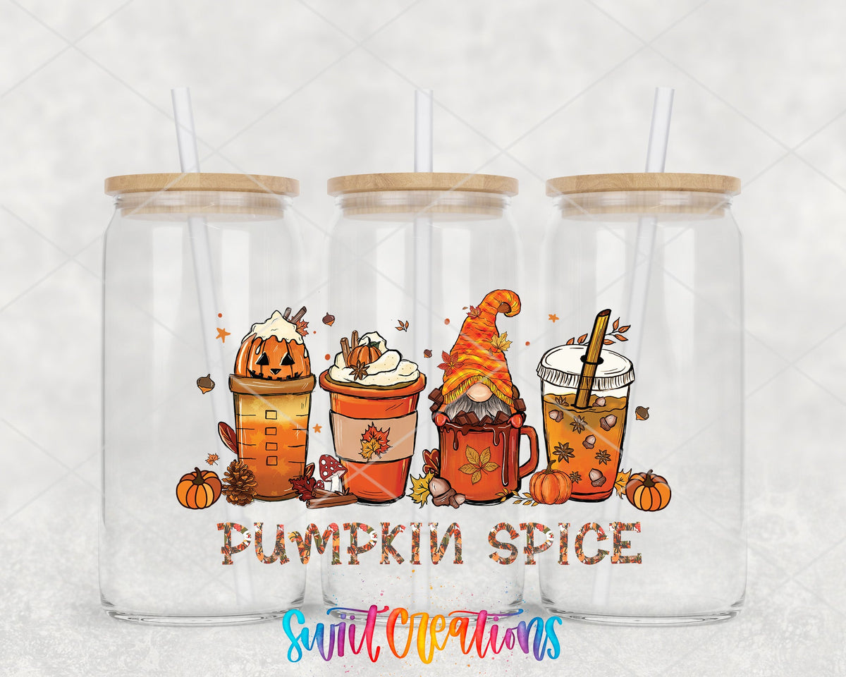 Pumpkin Spice UV DTF Transfer Tumbler Wrap | Fall Coffee Gnome | DTF157 - Swiit Creations