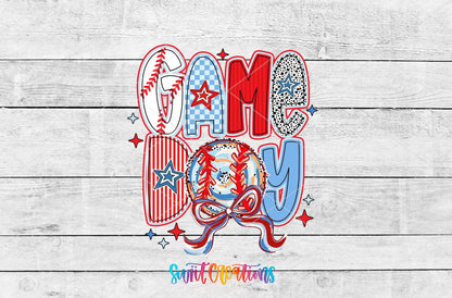 Red White and Blue Game Day Baseball UV DTF transfer shown as a full artwork preview from Swiit Creations