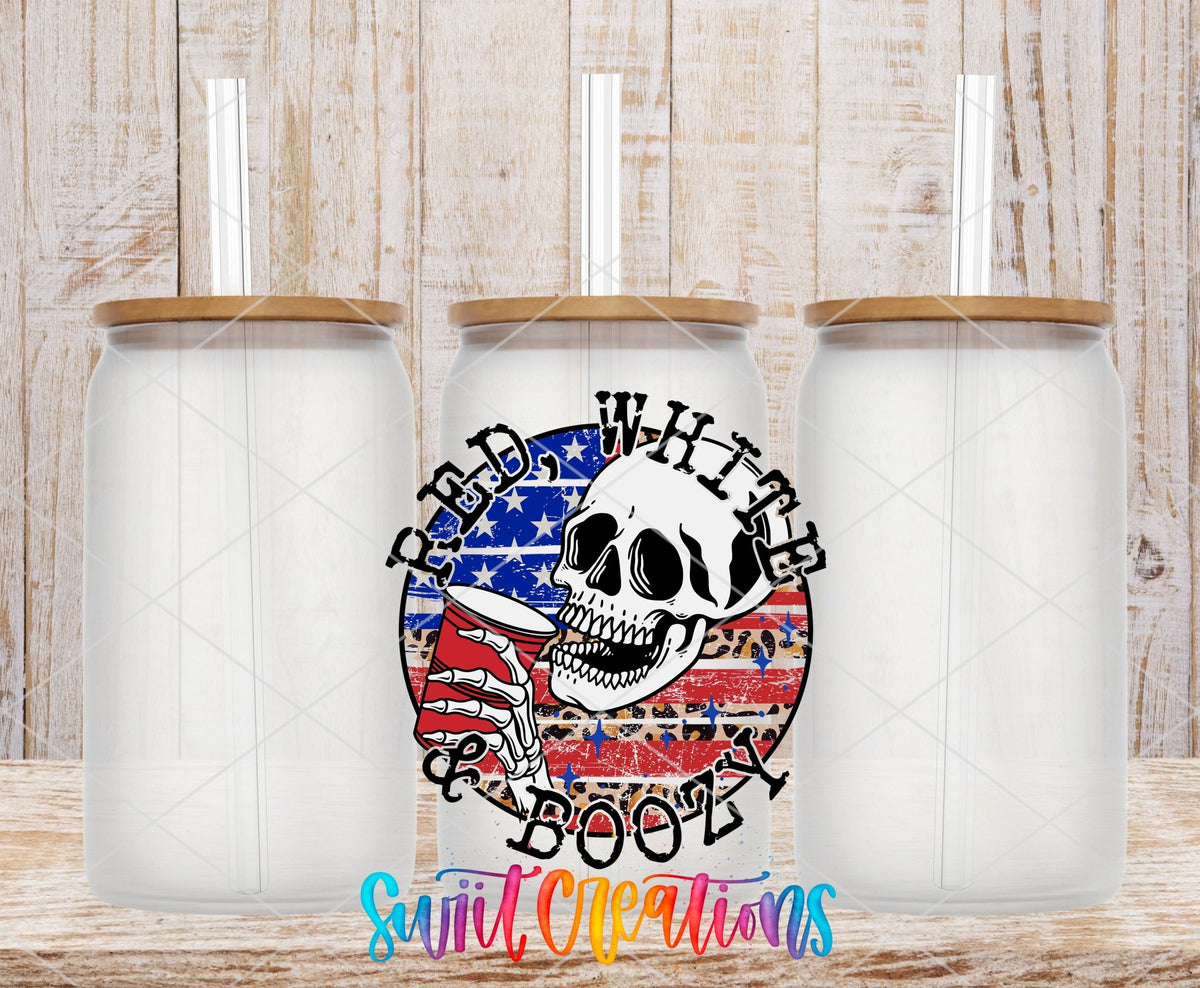 Red White And Boozy Skull UV DTF Cup Decal | UV889 - Swiit Creations