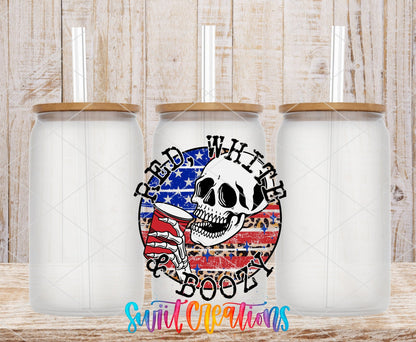 Red White And Boozy Skull UV DTF Cup Decal | UV889 - Swiit Creations