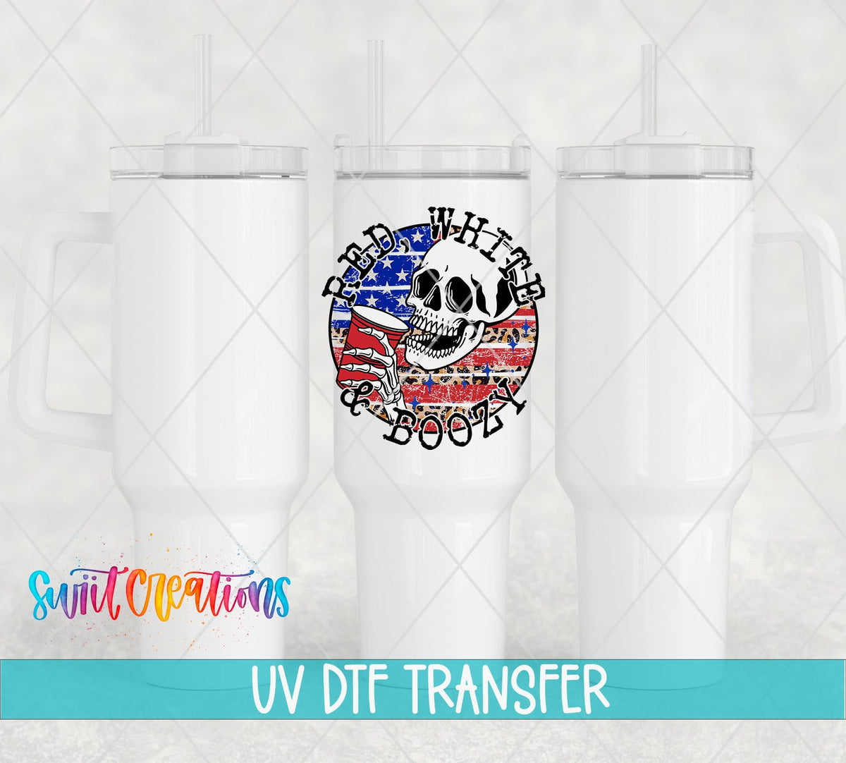 Red White And Boozy Skull UV DTF Cup Decal | UV889 - Swiit Creations