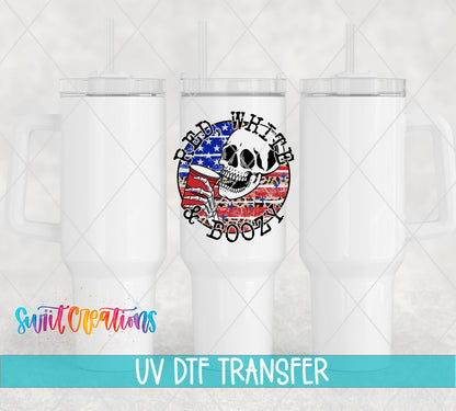 Red White And Boozy Skull UV DTF Cup Decal | UV889 - Swiit Creations